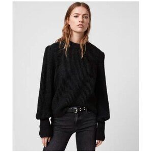 AllSaints Black Myra Shine Puff Sleeve Sweater -  Size XS